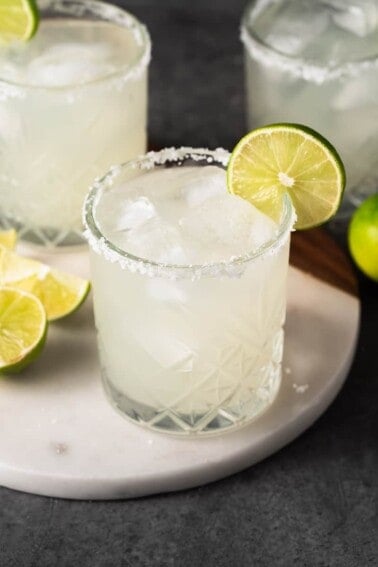 three quarter angle image of margarita on tray