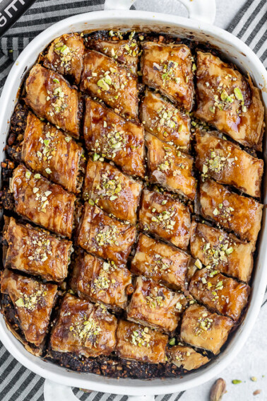 Vegan Date-Sweetened Baklava with Pistachios, Almonds and Walnuts Overhead