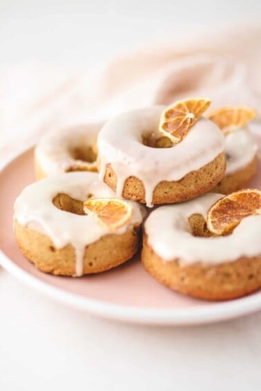 macro image of donuts on a tray