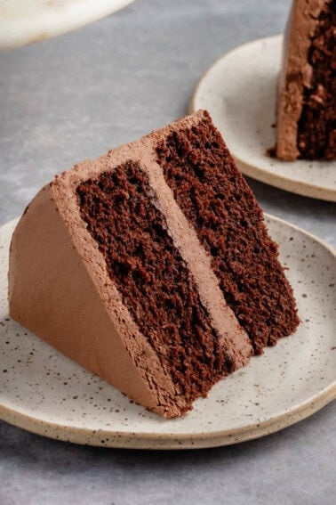 moist vegan chocolate cake on a plate