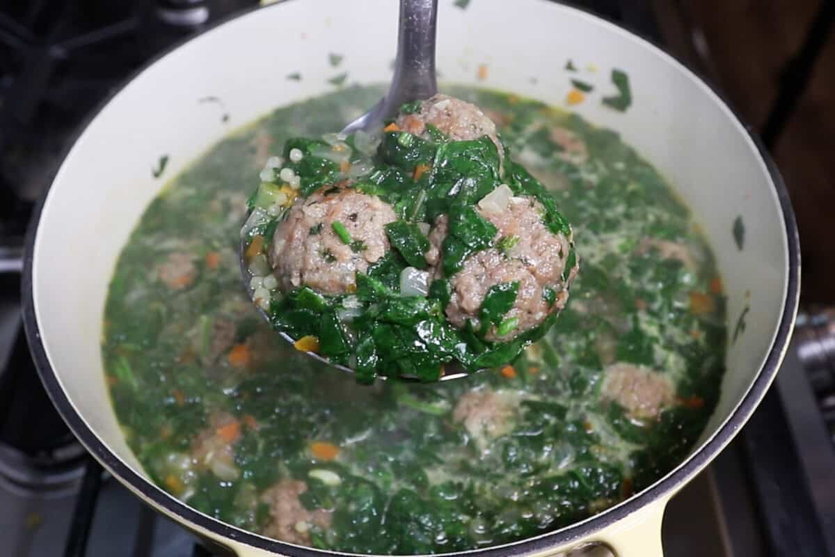 spoonful of finished Italian Wedding Soup