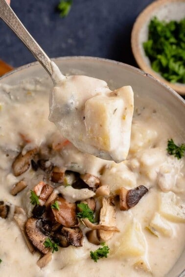 spoonful of vegan clam chowder