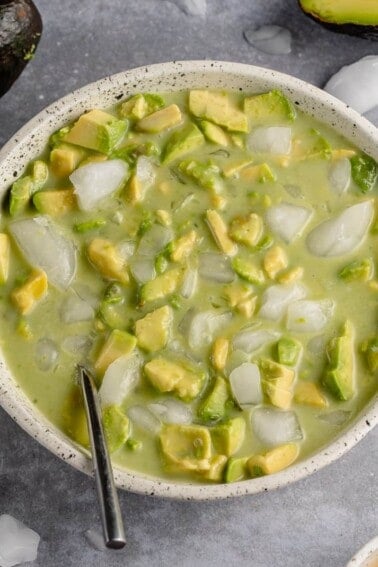 close up Filipino Avocado with Condensed Milk Dessert in white bowl